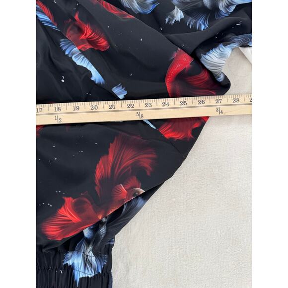 Julia Allert Black Maxi Long Dress Red Blue Fish White Collar Large NWT - Picture 10 of 13